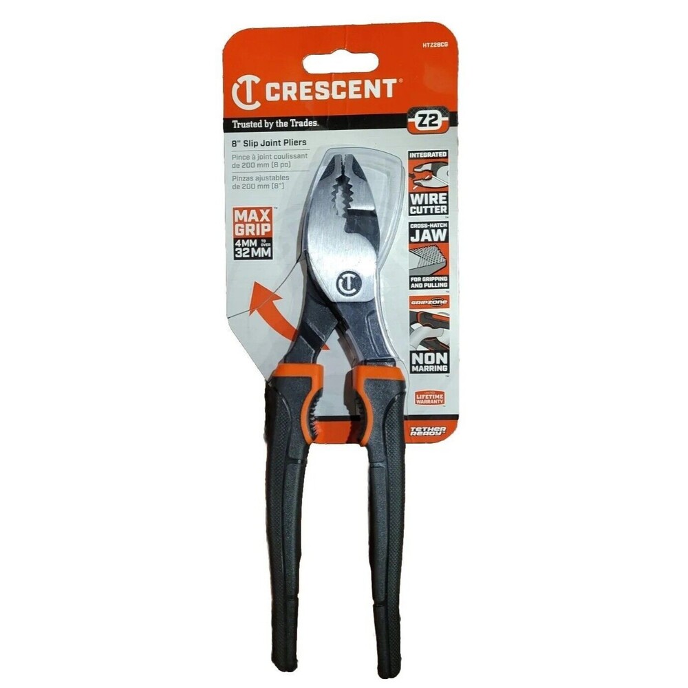 Crescent Z2 Dual Material Slip Joint Pliers 8'' Max Grip Integrated Wire Cutter